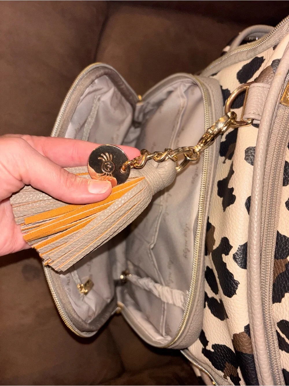 Stylish Leopard Print Beige Diaper Backpack
